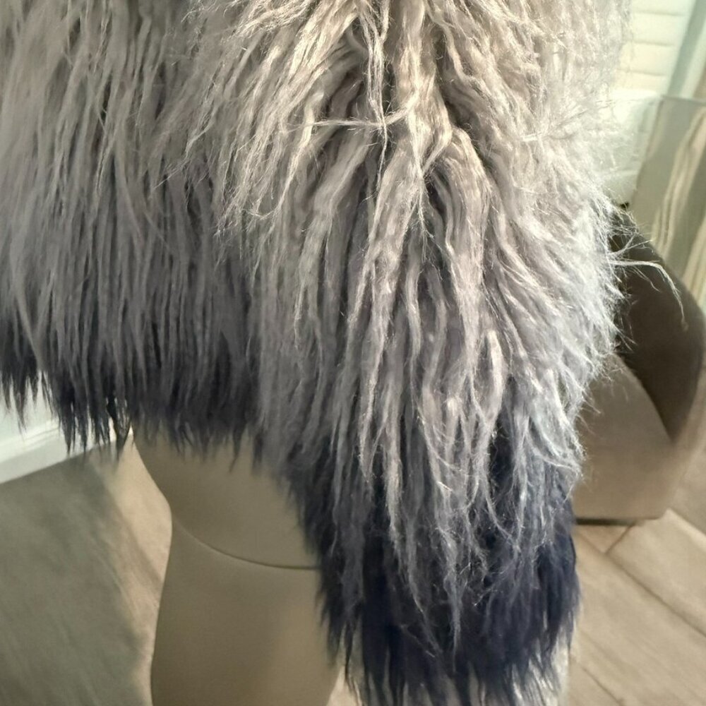 Ramy Brook Striped Faux Fur Coat | Navy Ombre Gray Samuel | Size XS - Picture 3 of 10